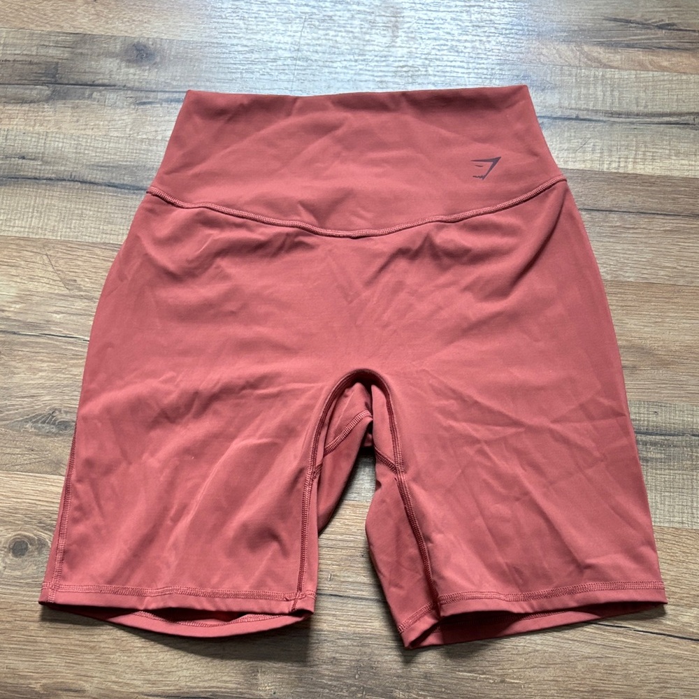 Gymshark Rust Red High-Waist Athletic Bike Shorts